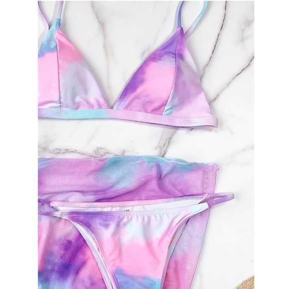 3 Piece Swimwear Set: Tie Dye Blue Pink - Picture 5 of 7